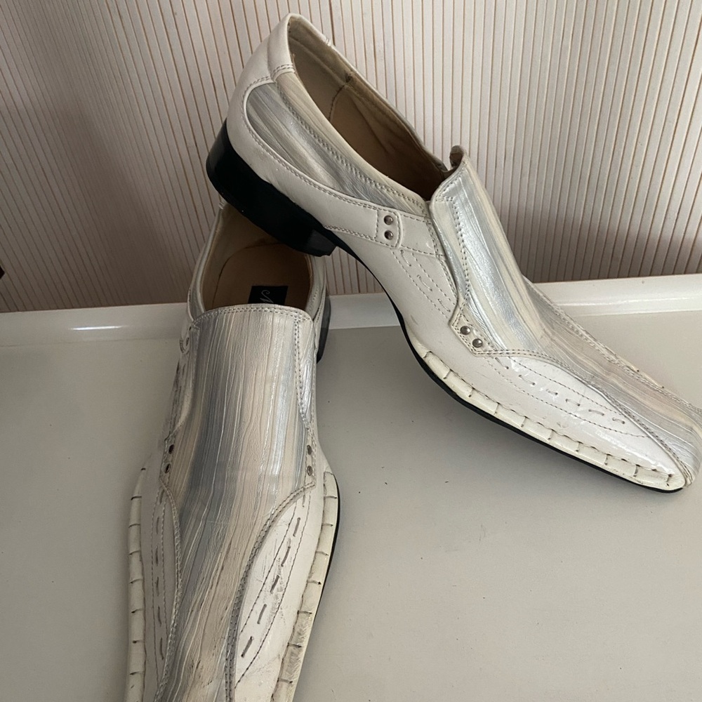 Men's White Leather Loafers 10.5